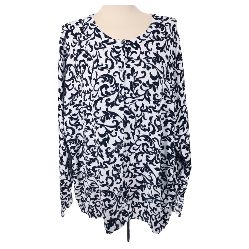 NWT Jersey Cardigan Karen Scott Blue White Light Weight Button Front 3X MACY’s